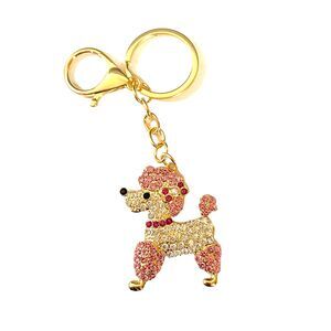 Poodle Rhinestone Charm Keychain Key Holder Pink White Gold Tone Metal New